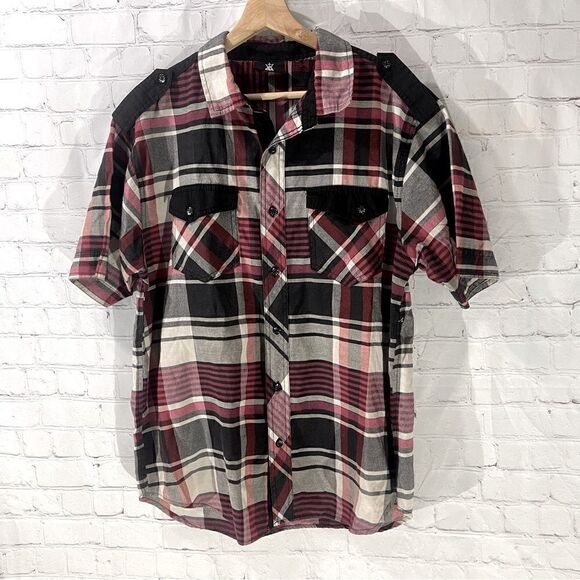 Men’s Red Ape plaid button down short sleeves shirt - Picture 1 of 6